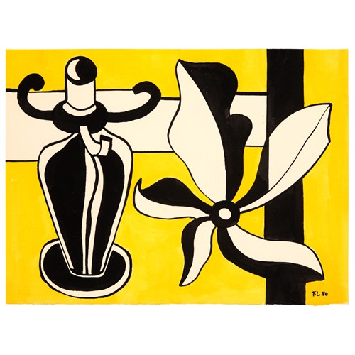 Kroonluchter op gele achtergrond. 1950